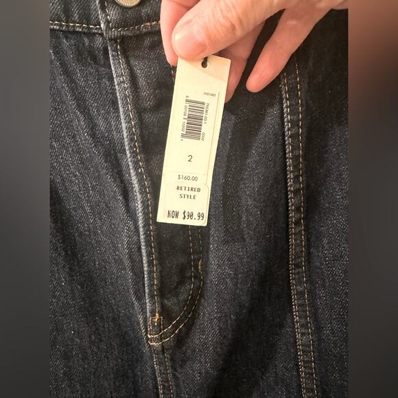 BR Banana Republic Dark Denim A-Line High Waist Midi Skirt Front Pockets, size 2 - Picture 2 of 8